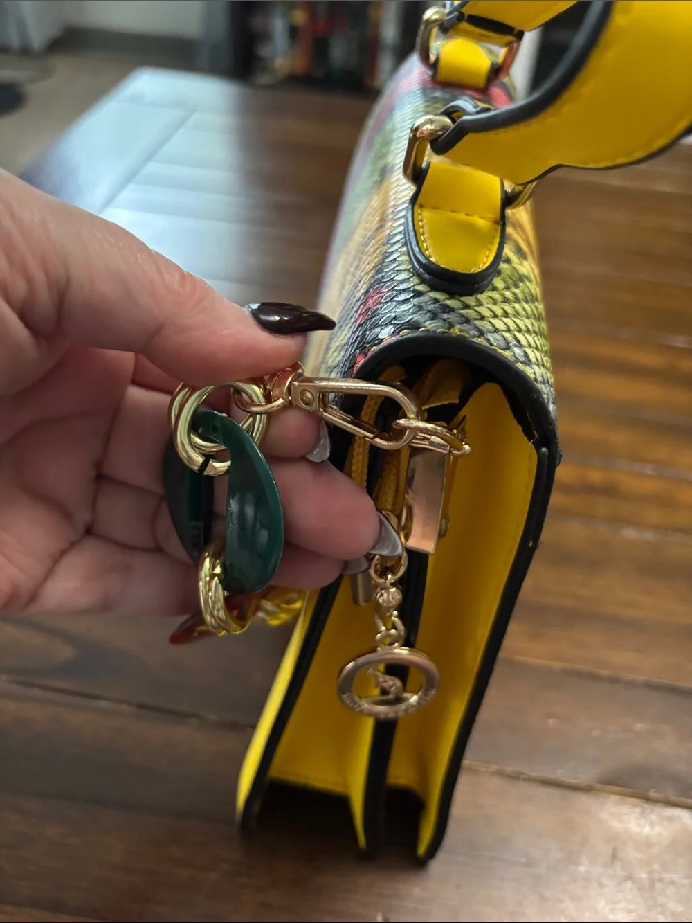 Yellow Multi-Color Snake-Print Top-Handle Bag